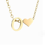 Collier Initiale avec Cœur, Acier Doré Ajustable