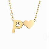 Collier Initiale avec Cœur, Acier Doré Ajustable