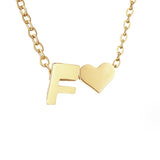 Collier Initiale avec Cœur, Acier Doré Ajustable