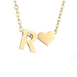 Collier Initiale avec Cœur, Acier Doré Ajustable
