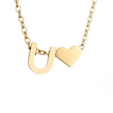 Collier Initiale avec Cœur, Acier Doré Ajustable