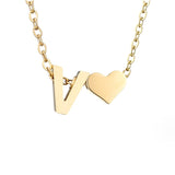 Collier Initiale avec Cœur, Acier Doré Ajustable