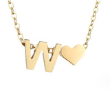 Collier Initiale avec Cœur, Acier Doré Ajustable