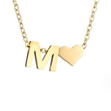 Collier Initiale avec Cœur, Acier Doré Ajustable