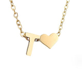 Collier Initiale avec Cœur, Acier Doré Ajustable
