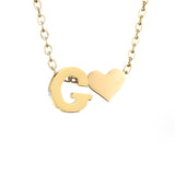 Collier Initiale avec Cœur, Acier Doré Ajustable
