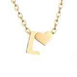 Collier Initiale avec Cœur, Acier Doré Ajustable