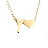 Collier Initiale avec Cœur, Acier Doré Ajustable