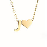 Collier Initiale avec Cœur, Acier Doré Ajustable