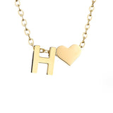 Collier Initiale avec Cœur, Acier Doré Ajustable