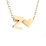 Collier Initiale avec Cœur, Acier Doré Ajustable