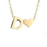 Collier Initiale avec Cœur, Acier Doré Ajustable