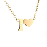 Collier Initiale avec Cœur, Acier Doré Ajustable