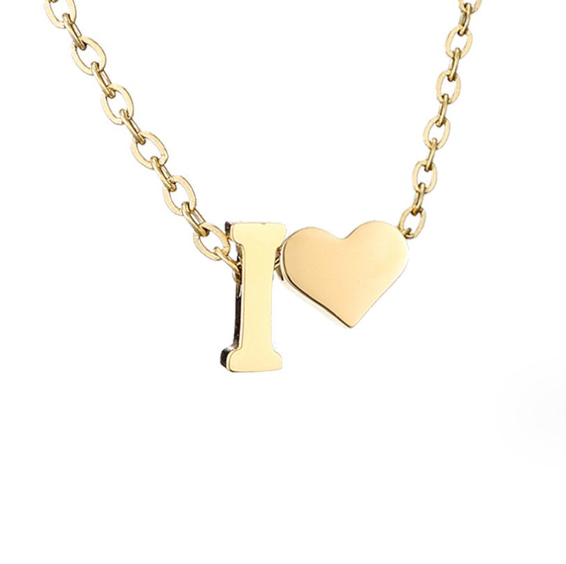 Collier Initiale avec Cœur, Acier Doré Ajustable