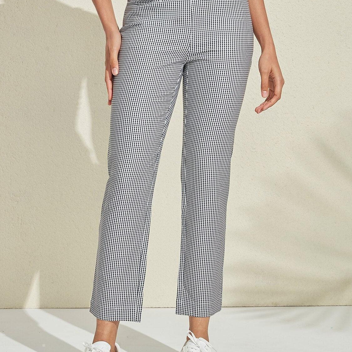Pantalon Carreaux Vichy Ajusté Style Chic Décontracté
