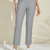 Pantalon Carreaux Vichy Ajusté Style Chic Décontracté