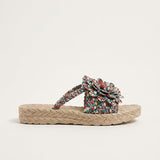 Sandales femme tressées à plateforme imprimé floral