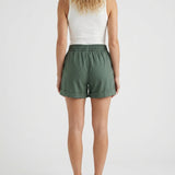 Short femme large en coton mélangé à taille élastique