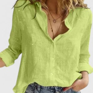 Chemise Ample à Col V et Manches Retroussées
