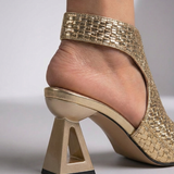 Sandales slingback tressées à talon géométrique pour femme