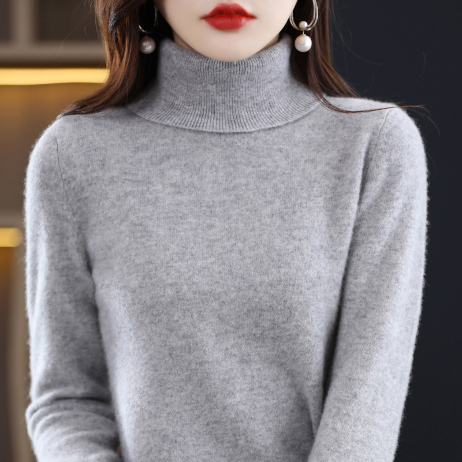 Pull Femme Col Roulé Élégant Ajusté