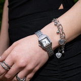 Montre femme carrée à chiffres romains, bracelet acier