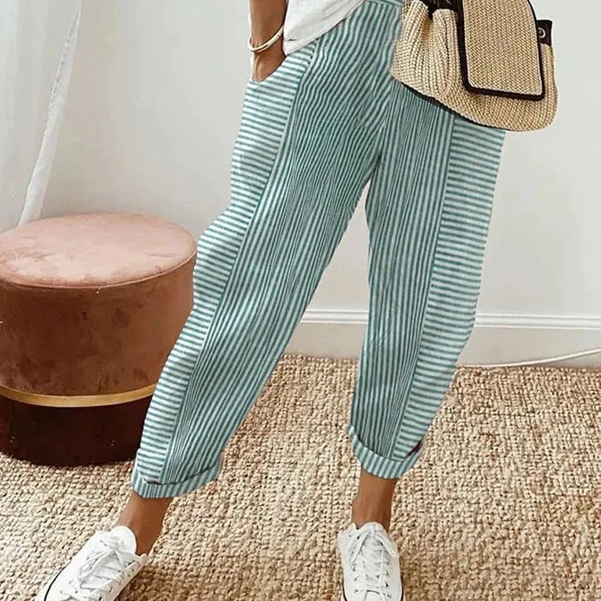 Pantalon fluide imprimé taille haute léger décontracté