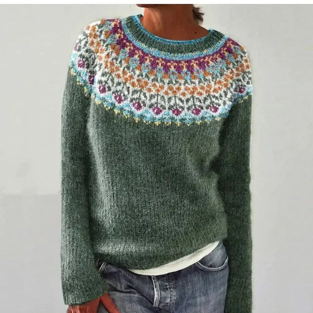 Pull femme en maille Fair Isle col bateau