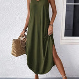 Robe Longue Décontractée Bretelles Larges Coupe Ample Été Chic