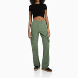 Pantalon cargo taille haute coupe large confortable