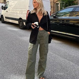 Pantalon cargo taille haute coupe large confortable