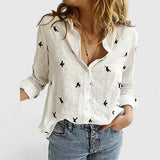 Chemise Ample à Col V et Manches Retroussées