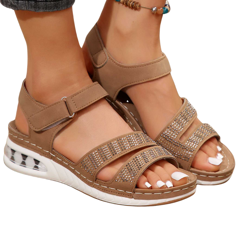 Sandales Compensées à Brides Brillantes