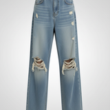 Jean Large Déchiré Taille Haute Style Urbain Tendance