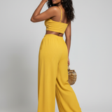 Pantalon Large Fluide Taille Haute Élégant Décontracté