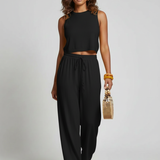 Pantalon Large Fluide Taille Haute Élégant Décontracté
