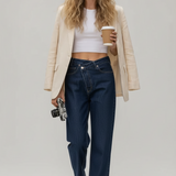 Jean Large Taille Haute Élégant Confort Style Casual