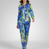 Ensemble Satin Imprimé Artistique Coupe Fluide Élégance Chic