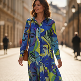 Ensemble Satin Imprimé Artistique Coupe Fluide Élégance Chic