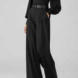 Pantalon Large Élégant Taille Haute Ceinturé Fluide