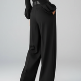 Pantalon Large Élégant Taille Haute Ceinturé Fluide