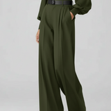 Pantalon Large Élégant Taille Haute Ceinturé Fluide
