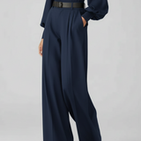 Pantalon Large Élégant Taille Haute Ceinturé Fluide