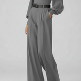 Pantalon Large Élégant Taille Haute Ceinturé Fluide