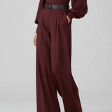 Pantalon Large Élégant Taille Haute Ceinturé Fluide