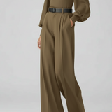 Pantalon Large Élégant Taille Haute Ceinturé Fluide