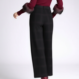 Pantalon Large Carreaux Élégant Taille Haute Chic