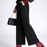 Pantalon Large Carreaux Élégant Taille Haute Chic