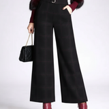 Pantalon Large Carreaux Élégant Taille Haute Chic