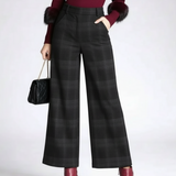 Pantalon Large Carreaux Élégant Taille Haute Chic